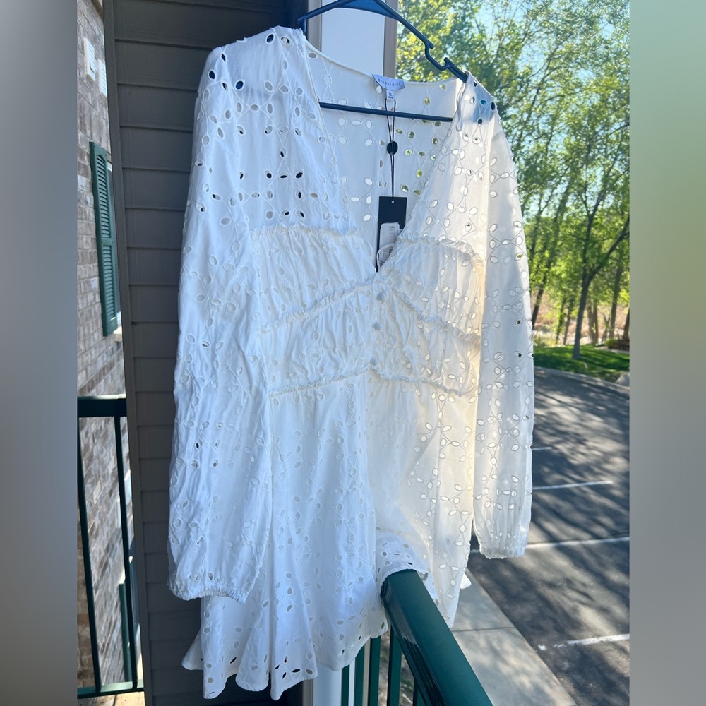 🆕Gianni Bini 💯Cotton White Katrina Eyelet V-Neck Mini A-Line Dress Size XL - Picture 3 of 11